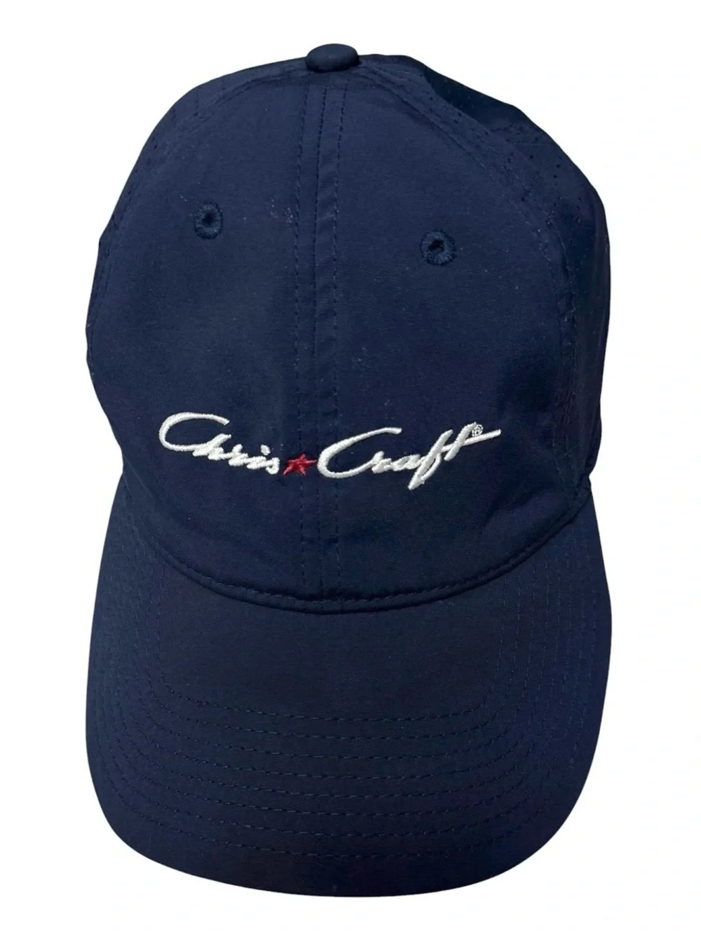 VINTAGE CHRIS-CRAFT BOAT CAP Navy White Red Script Yacht Club Performance Hat